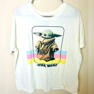 Star Wars Baby Yoda Women Creme Cropped Short Sleeve Cotton Tee Fifth Sun Sz XXL